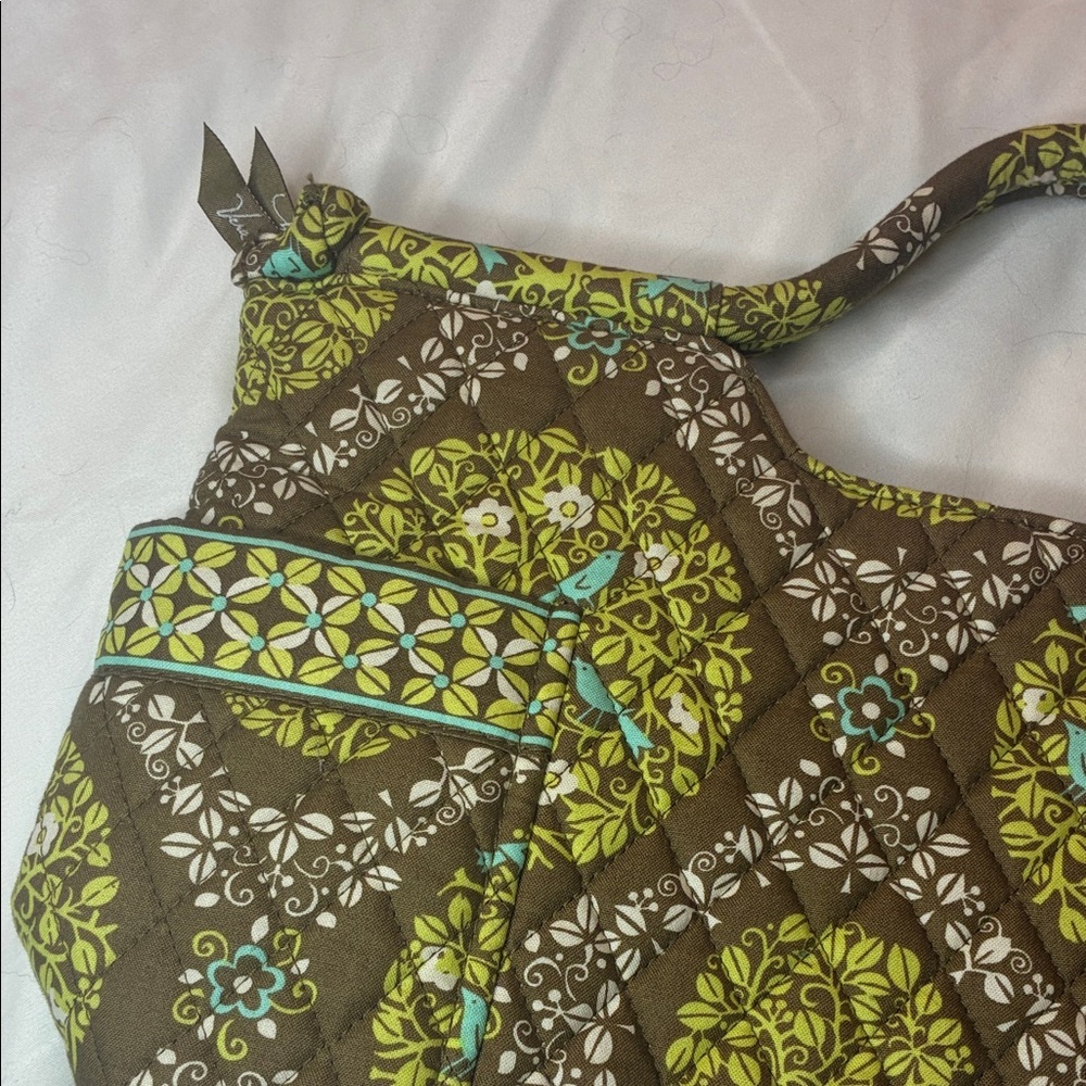 Vera Bradley Short Handle Bag Brown and Olive Green Zip Close EUC - Picture 4 of 15